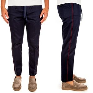 Gucci Cotton Corded Side Stripe Pull On Pants Size Small NWT Navy Red